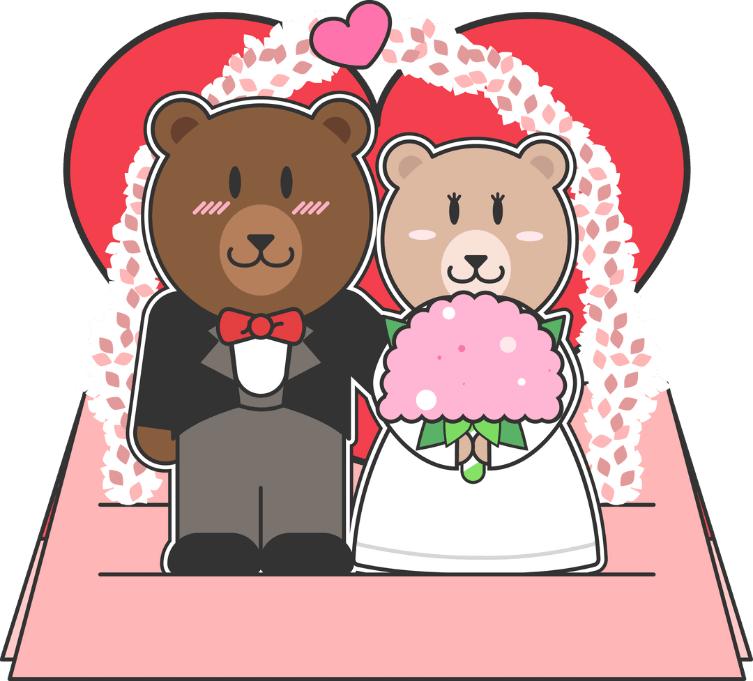 Wedding Bears Under Romantic Floral Arch Transparent Background