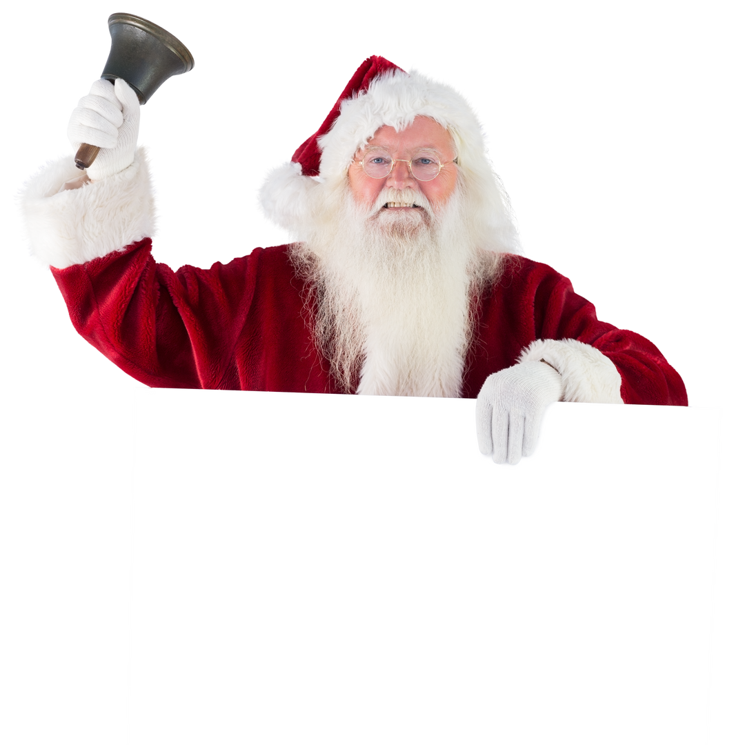 Santa in Red Suit Holding Christmas Bell and Transparent Sign - Download Free Stock Images Pikwizard.com