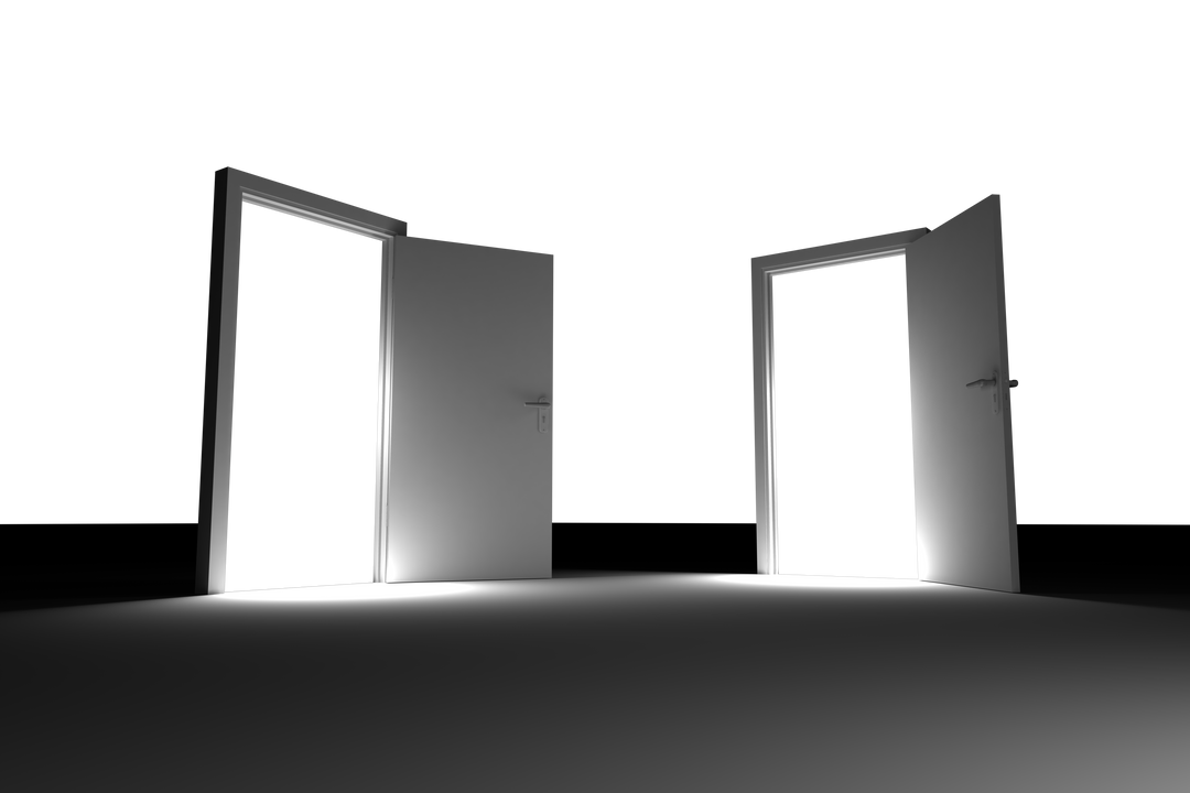 Digital Composition of Bright Open Doors in Dark Background with Transparent Effect - Download Free Stock Images Pikwizard.com