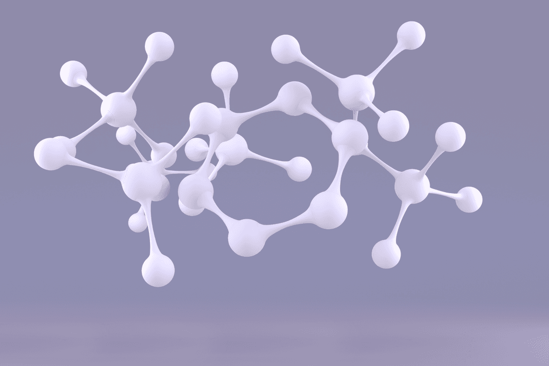 Close-Up Translucent Molecule Model on Purple Background