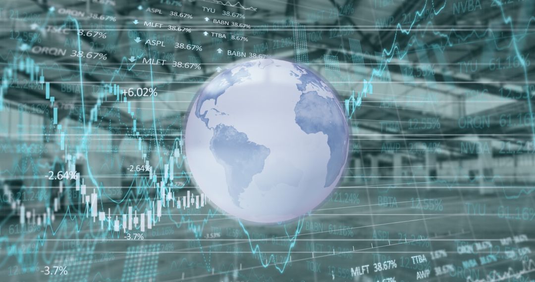 Global Business Technology with Financial Graphs Overlaid on Earth