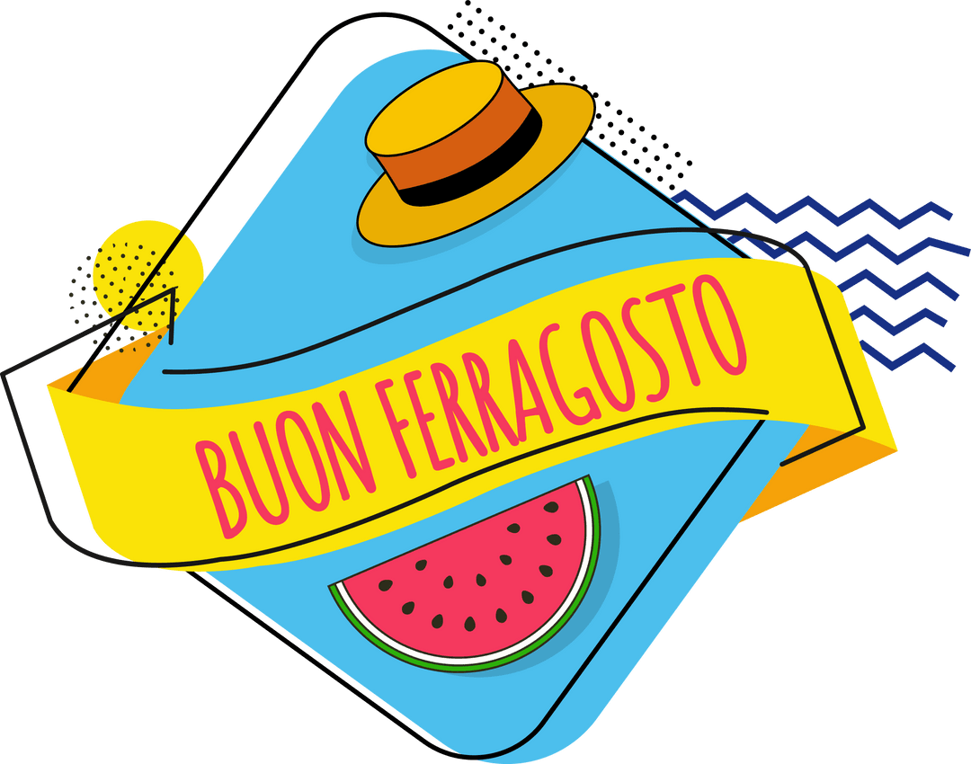 Vibrant Ferragosto Celebration with Icons on Transparent Background