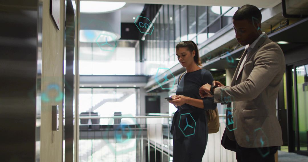 Business Professionals Using Smart Technology with Augmented Reality Display