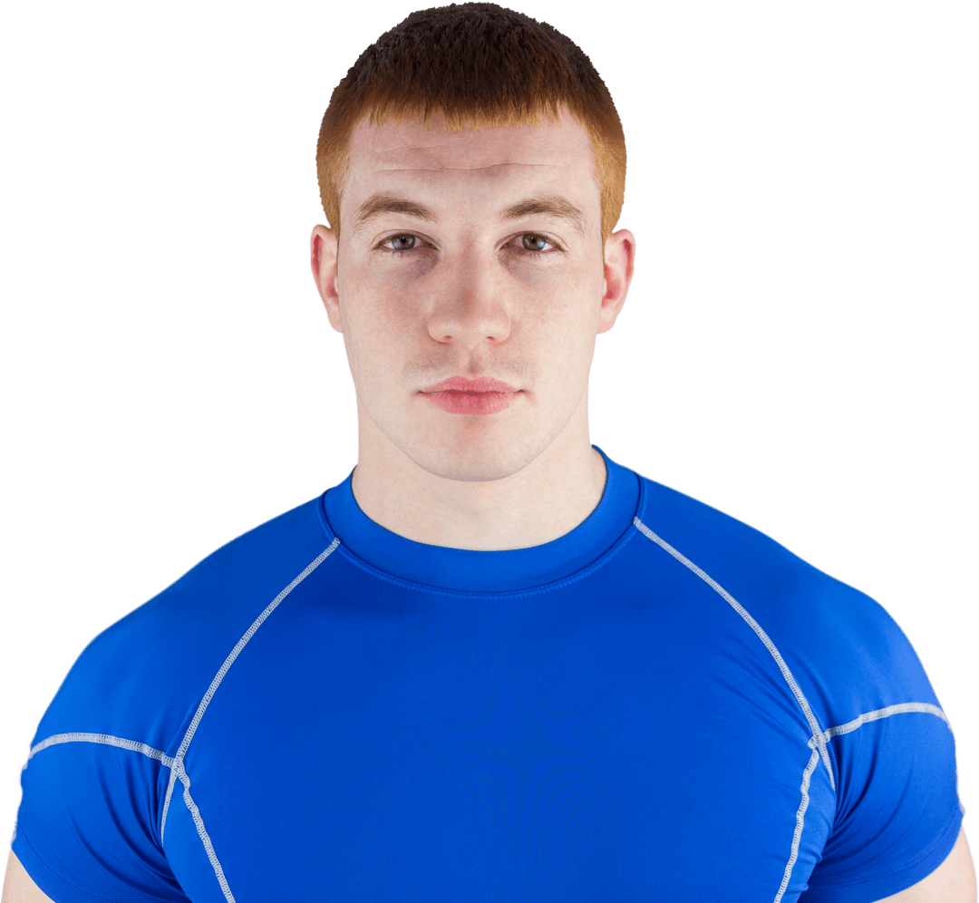 Transparent Background with Serious Rugby Player Wearing Blue Jersey
