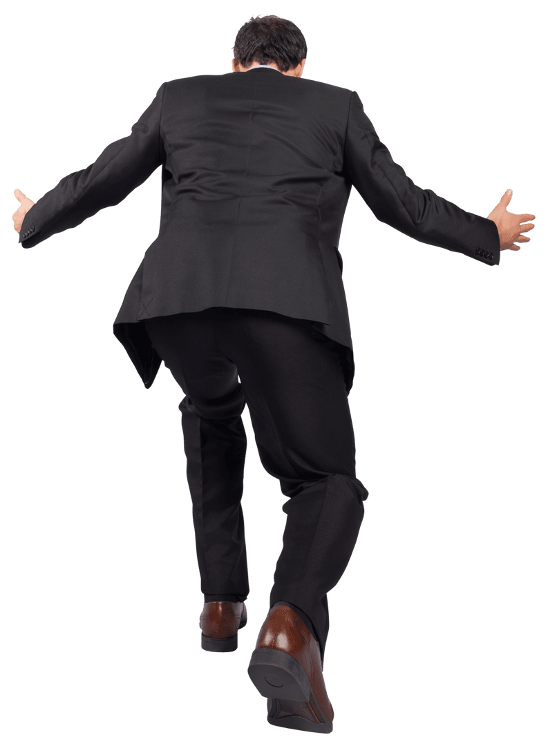 Transparent Businessman with Outstretched Arms in Black Suit