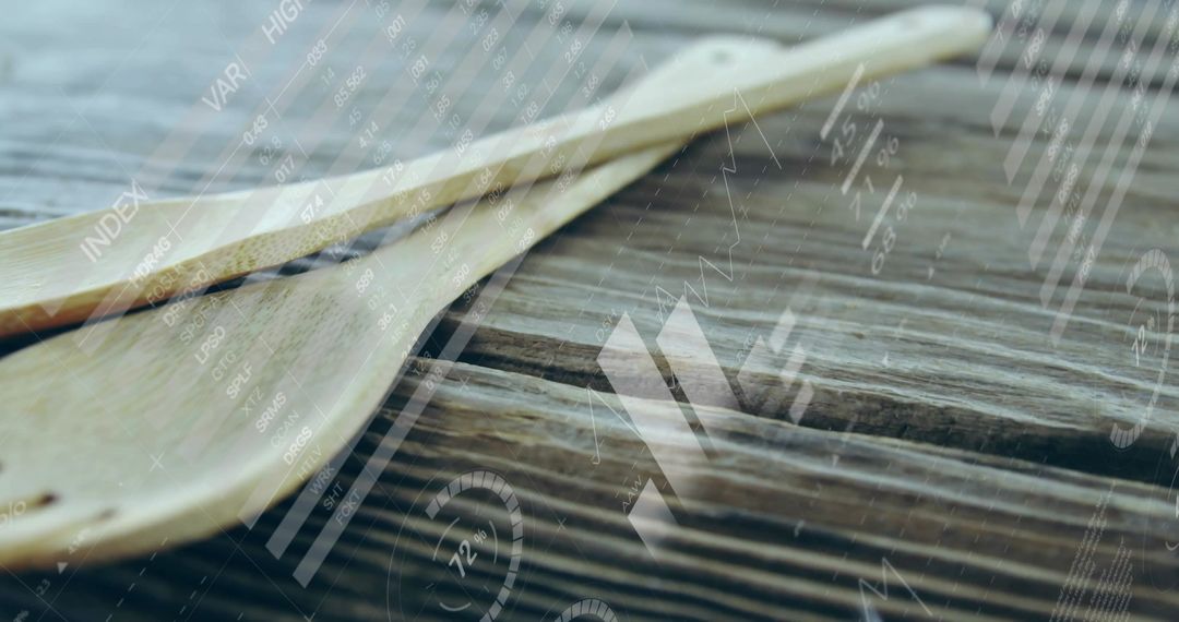 Wooden Spatulas on Rustic Countertop with Data Overlays