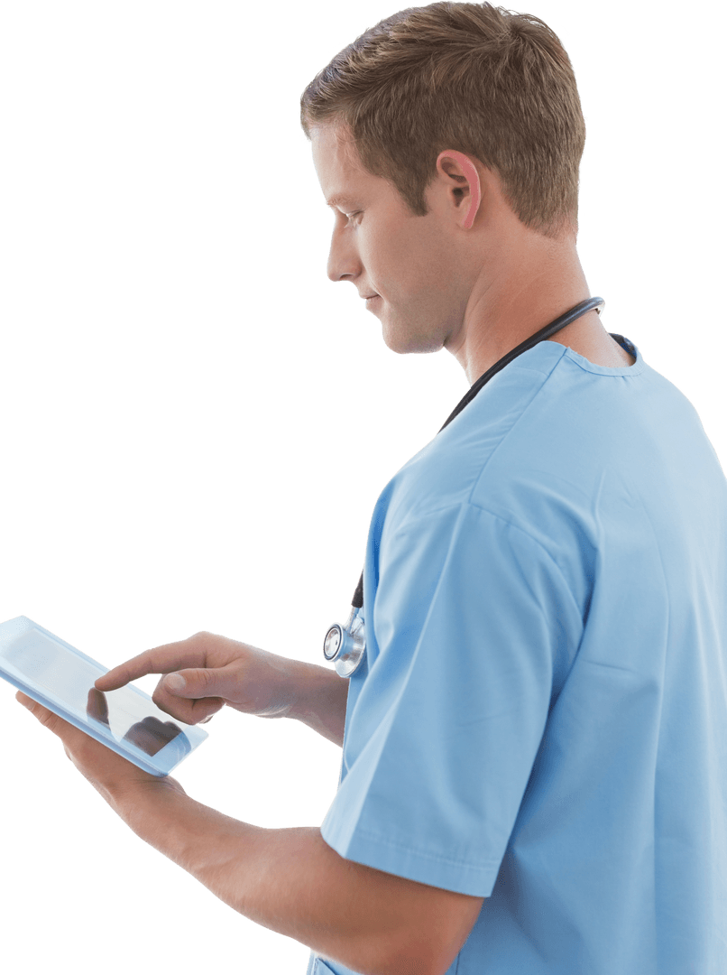 Medical Professional Using Transparent Digital Tablet