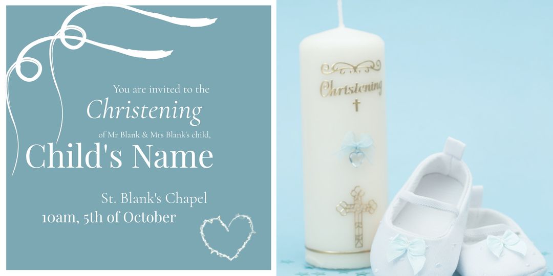 Elegant Blue Christening Invitation with Candle and Shoes - Download Free Stock Templates Pikwizard.com