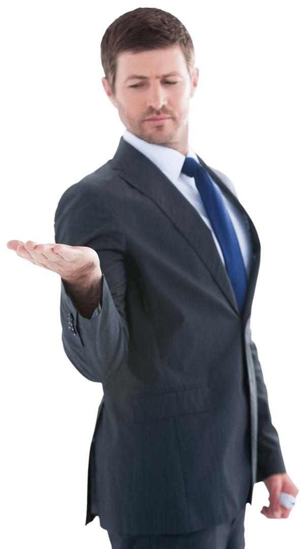 Confident Businessman Presenting with Transparent Background