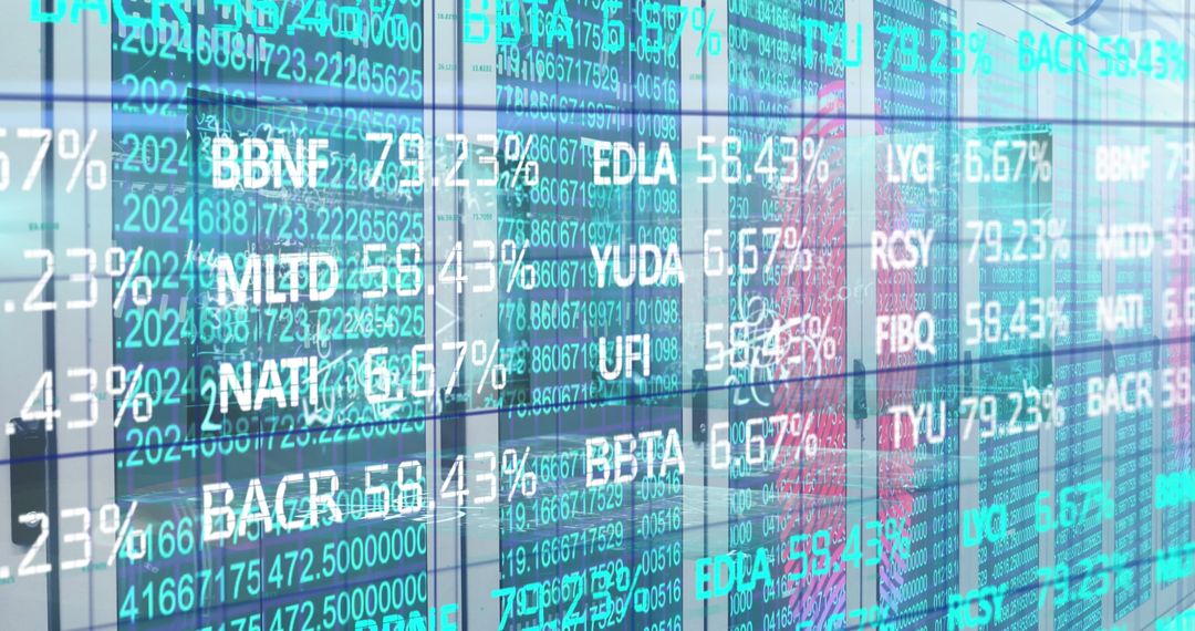 Digital Stock Market Data on Transparent Financial Screens