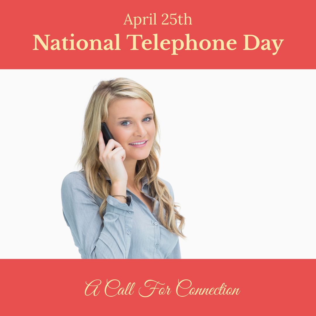 National Telephone Day Celebration with Smiling Woman on Smartphone