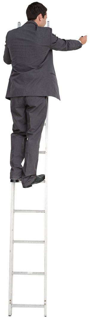 Transparent Businessman in Suit Standing on Ladder Adding Text or Drawing - Download Free Stock Images Pikwizard.com