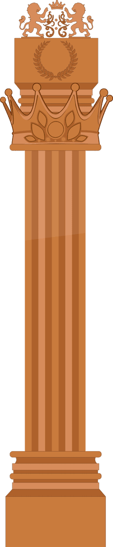 Classic Fluted Pillar with Lion Crest on Transparent Background Sculpted in Copper