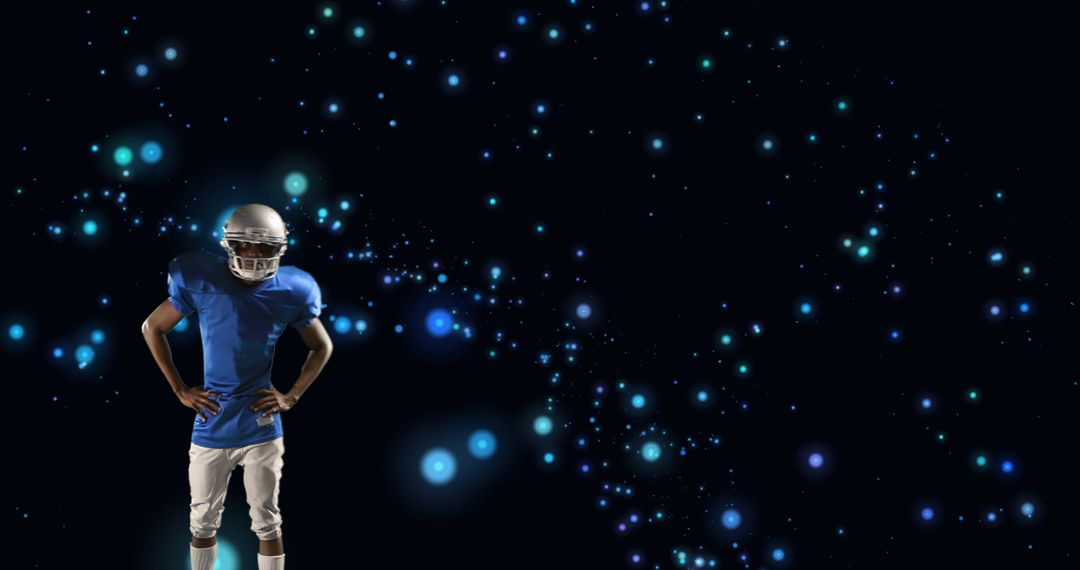 American Football Player in Action with Ethereal Blue Lights