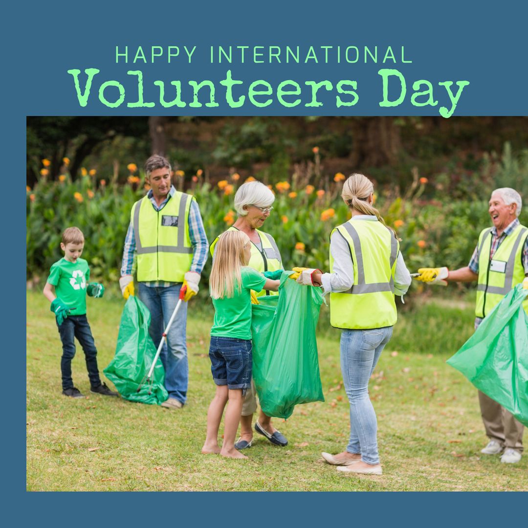 Group of Volunteers Collecting Trash for International Volunteers Day - Download Free Stock Templates Pikwizard.com