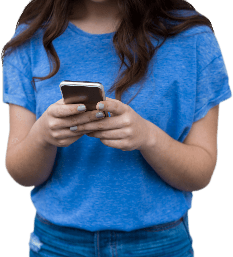 Tech-Savvy Woman Using Smartphone with Transparent Background