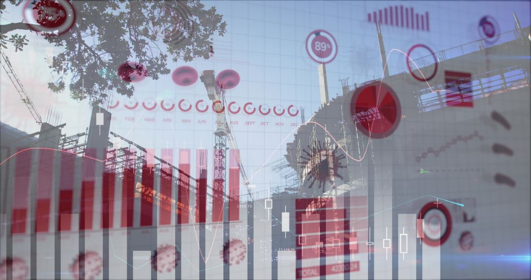 COVID-19 Statistics Overlay Over Construction Site