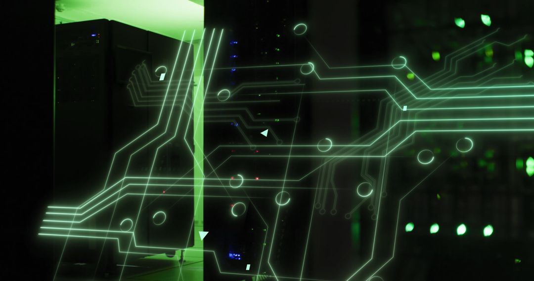 Futuristic Computer Circuit Board with Digital Data Overlay