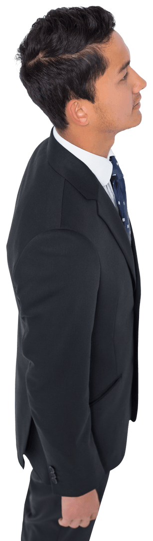 Transparent View Biracial Businessman Formal Suit Side Pose