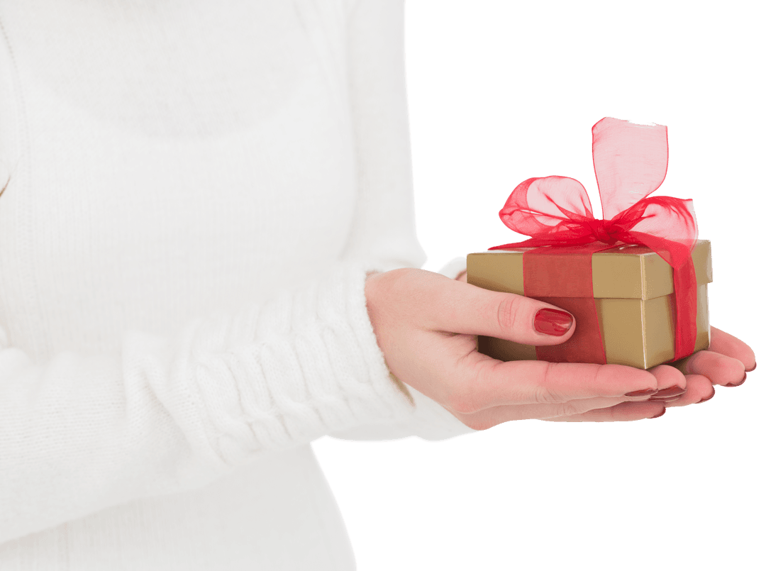 Transparent Hands Holding Wrapped Gift Box