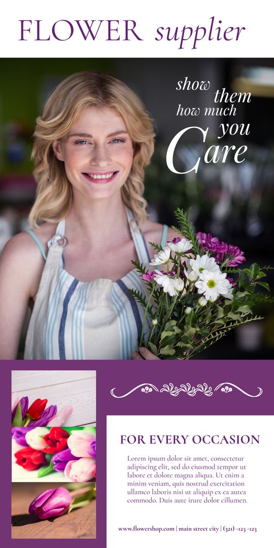 Smiling Florist Holding Fresh Bouquet in Flower Shop - Download Free Stock Templates Pikwizard.com