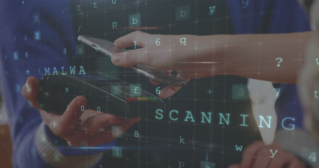 Cashier Scanning Digital Transaction Over Secure Codes Foreground
