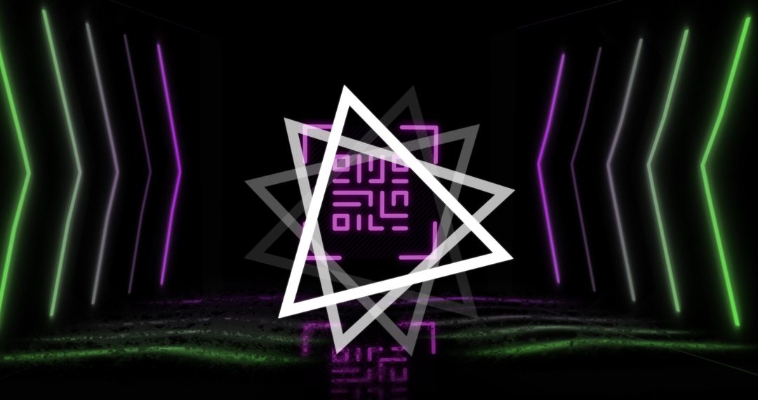 Futuristic Neon QR Code with Digital Geometric Elements