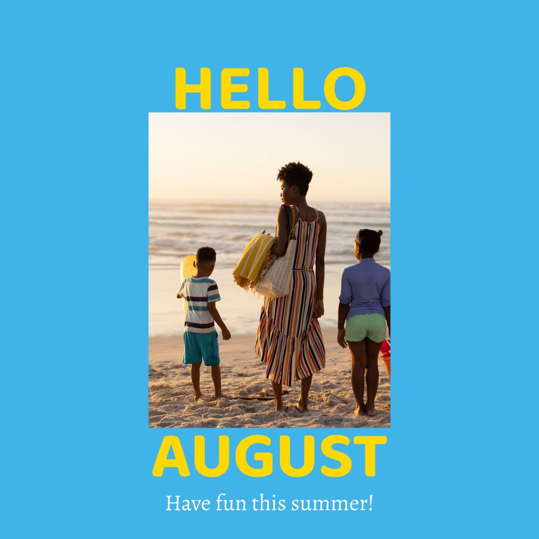 Family Enjoying Summer Beach Sunset on August Vacation