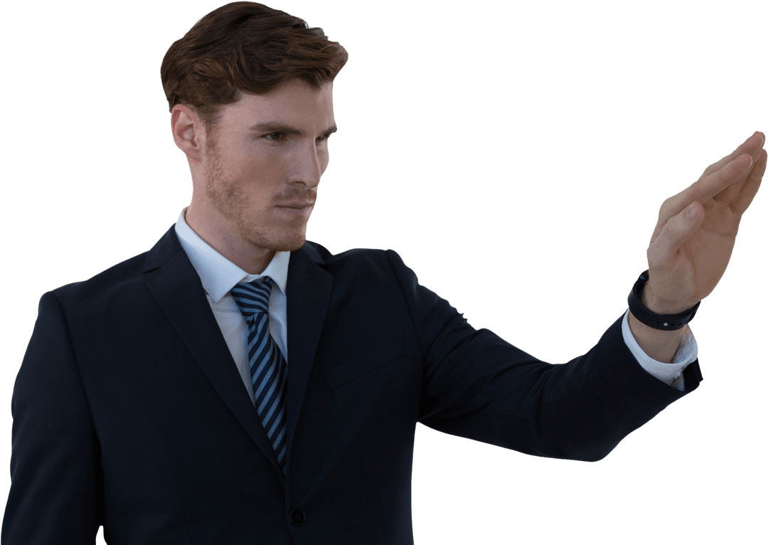 Businessman Raising Hand on Transparent Background