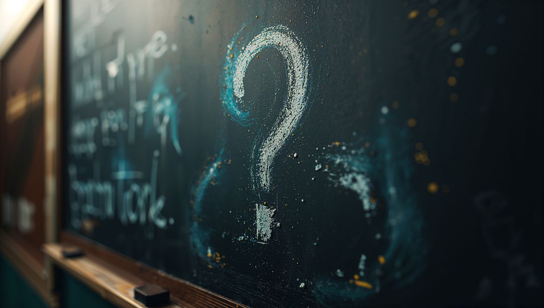 Chalk Question Mark on Classroom Blackboard Symbolizes Inquiry