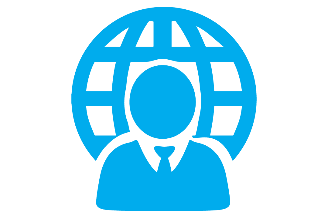 Blue User with Globe Icon on Transparent Background