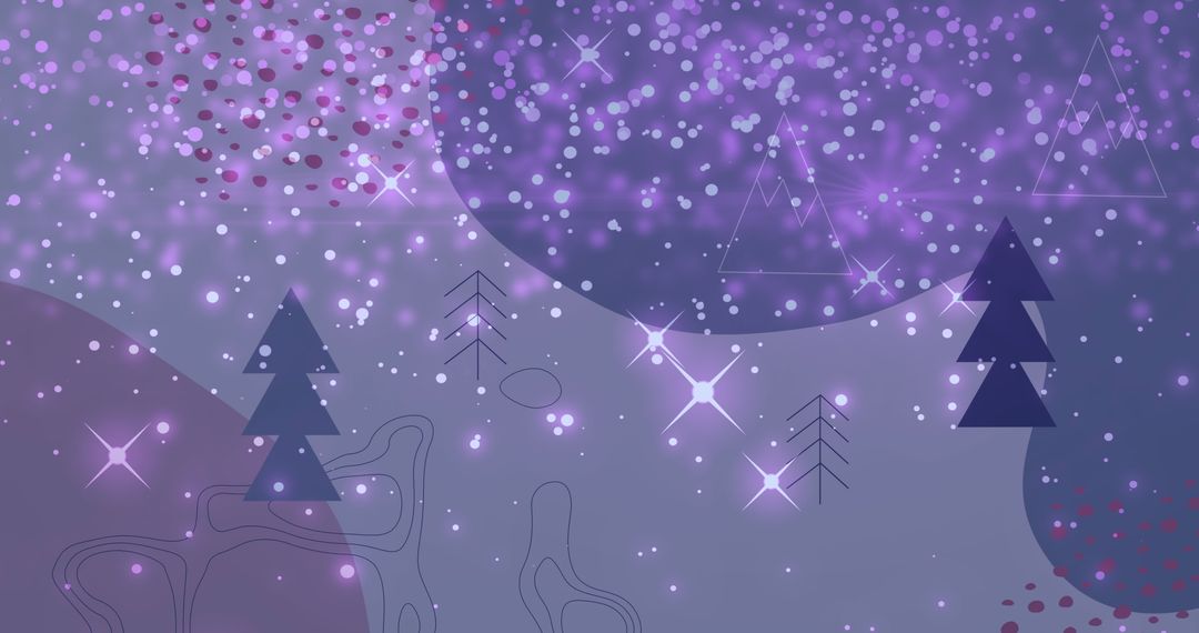 Whimsical Snowfall Over Christmas Trees with Sparkling Stars