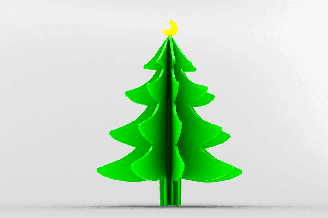 Digital Print Style Christmas Tree with Crescent on Top Transparent Background