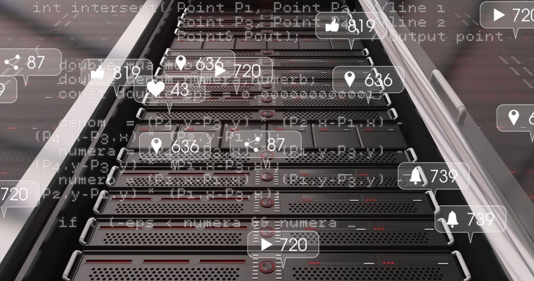 Digital Network Activities Overlayed on Server Room