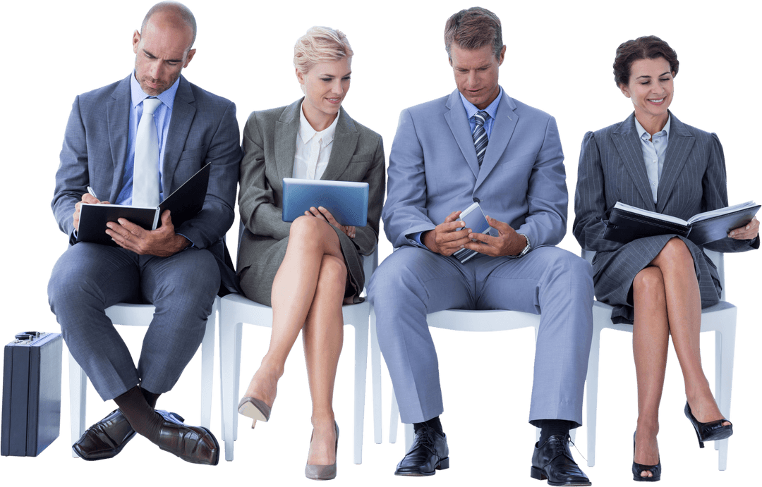 Transparent Group Business Professionals Preparing in Office Attire