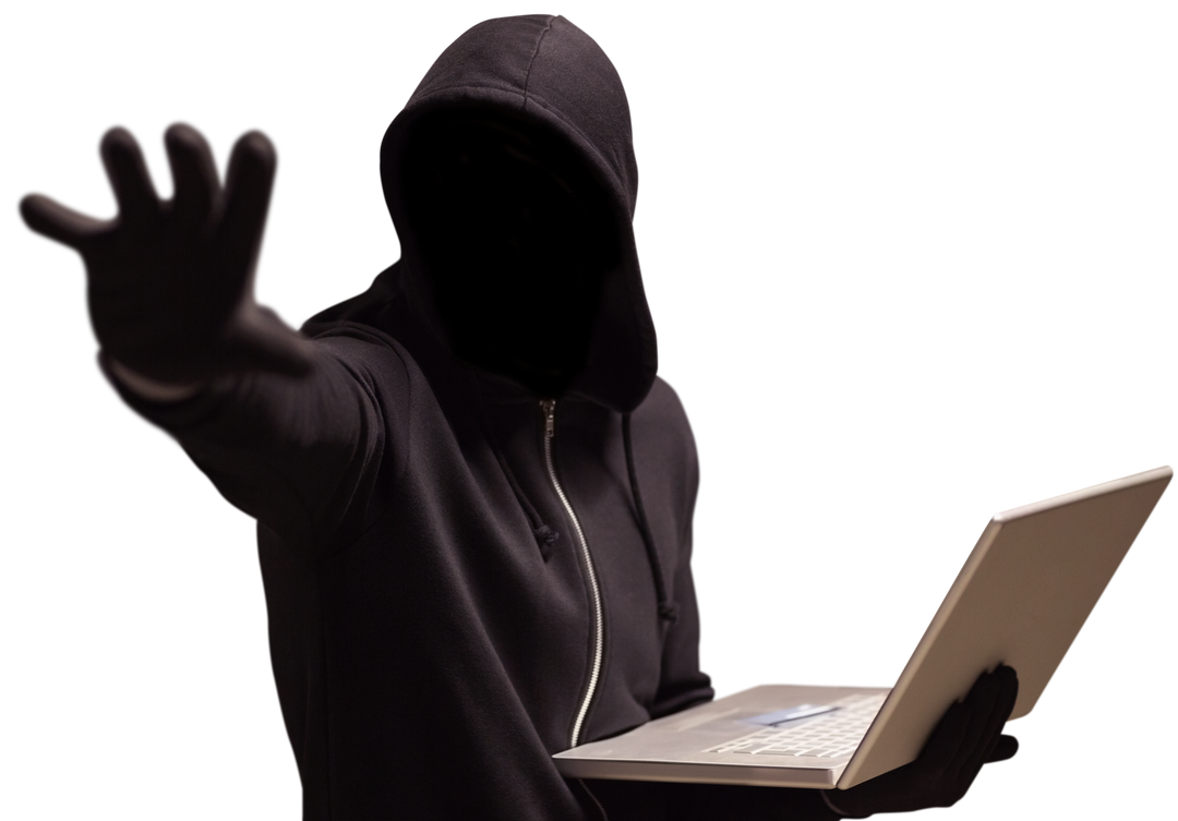 Transparent Hacker in Black Hoodie with Laptop Making Gesture - Download Free Stock Images Pikwizard.com