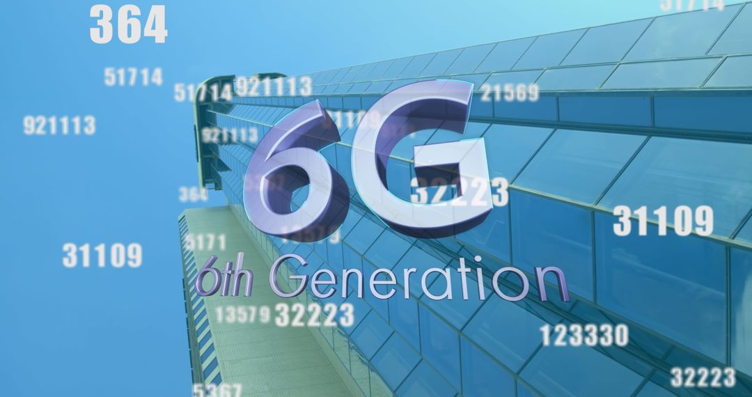 6G Technology Emerging with Digital Data and Cityscape Background