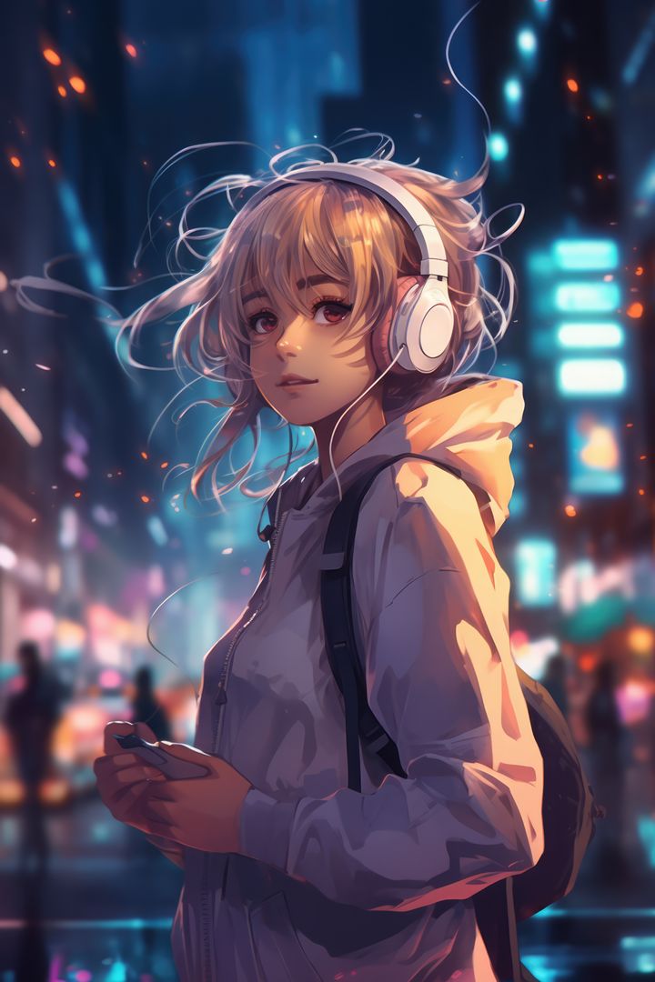 Lofi anime character wearing headphones in city, created using generative ai technology - Free Images, Stock Photos and Pictures on Pikwizard.com