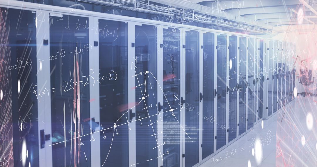 Data Processing in Server Room with Mathematical Overlay