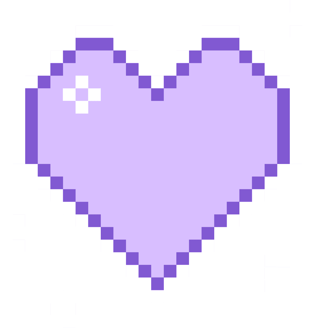 Purple Pixel Heart Glowing with Retro Vibe on Transparent Background