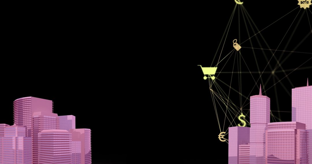 Digital Connections Over Vibrant Pink Futuristic Cityscape Model