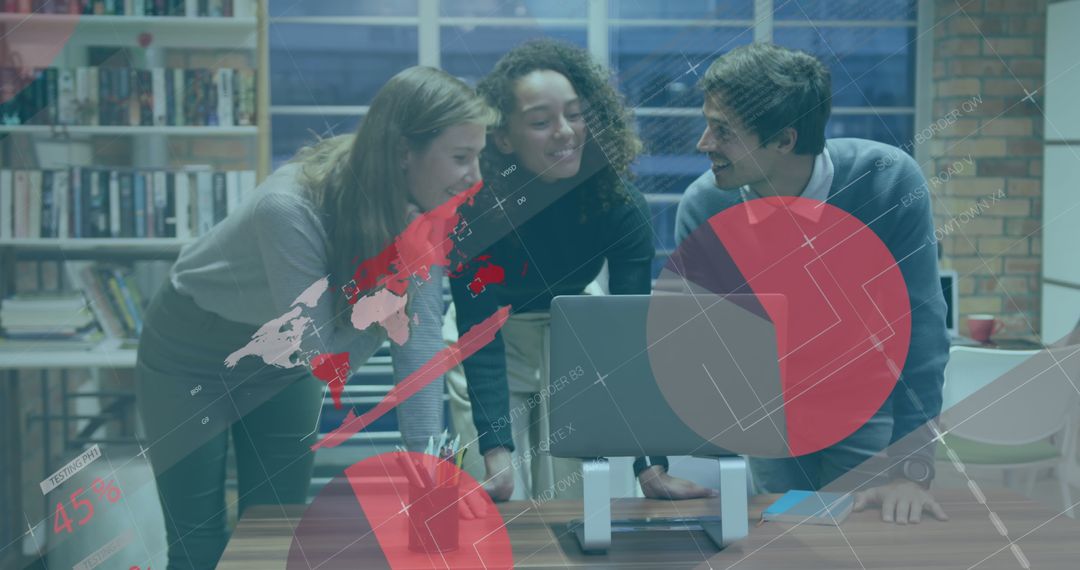 Team Collaboration with Data Analysis Overlay in Modern Office