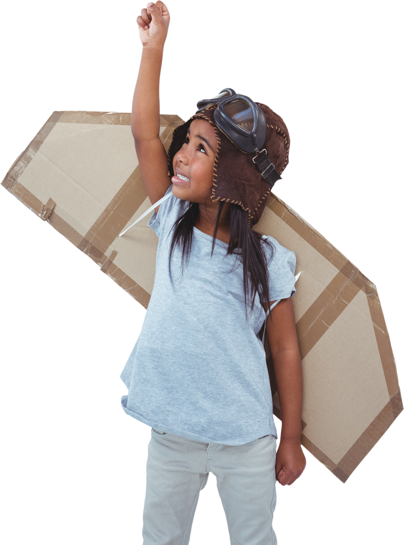 Transparent Enthusiastic Girl Pretending to Fly with Cardboard Wings - Download Free Stock Images Pikwizard.com