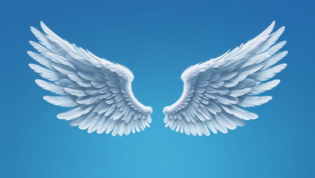 Heavenly white feathers: angel wings on atmospheric blue