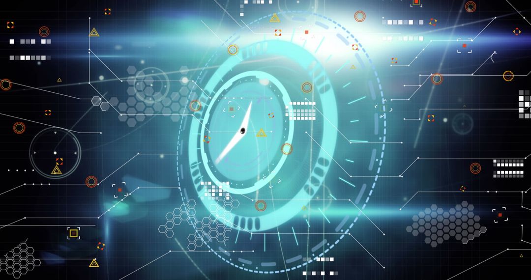 Neon Clock and Digital Network in a Tech Concept