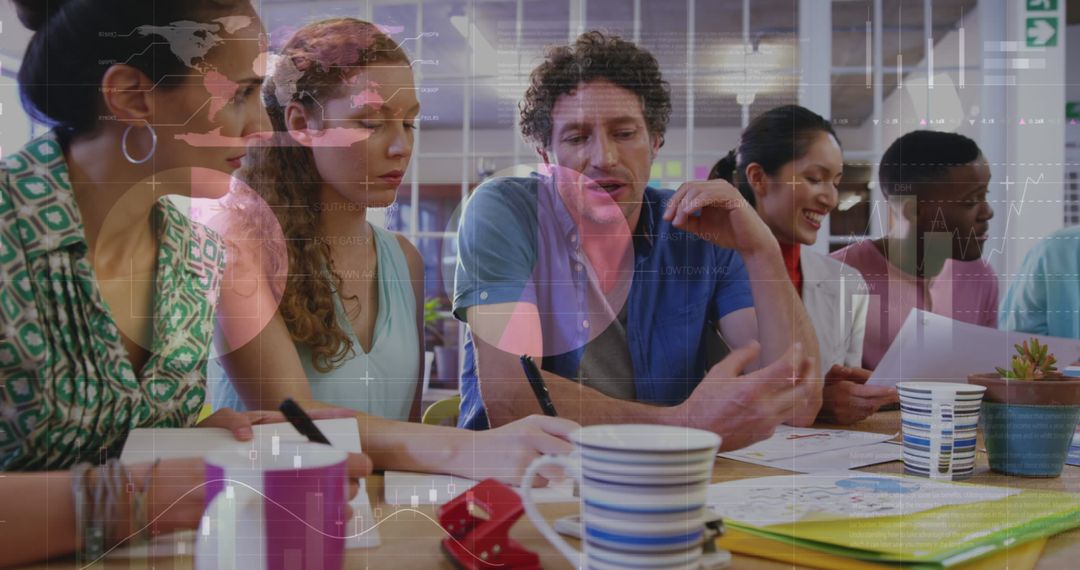 Global Business Team Collaborating with Financial Data Visualization