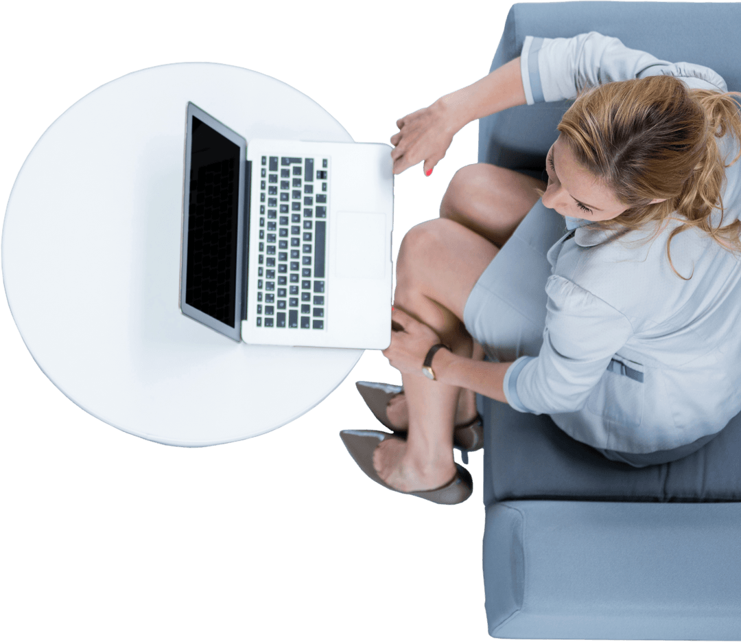 Transparent Office Scene With Woman Using Laptop On Sofa
