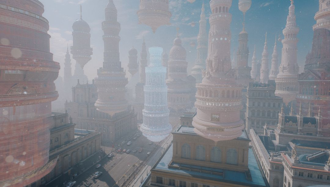 Futuristic Metropolis with Floating Tiered Towers