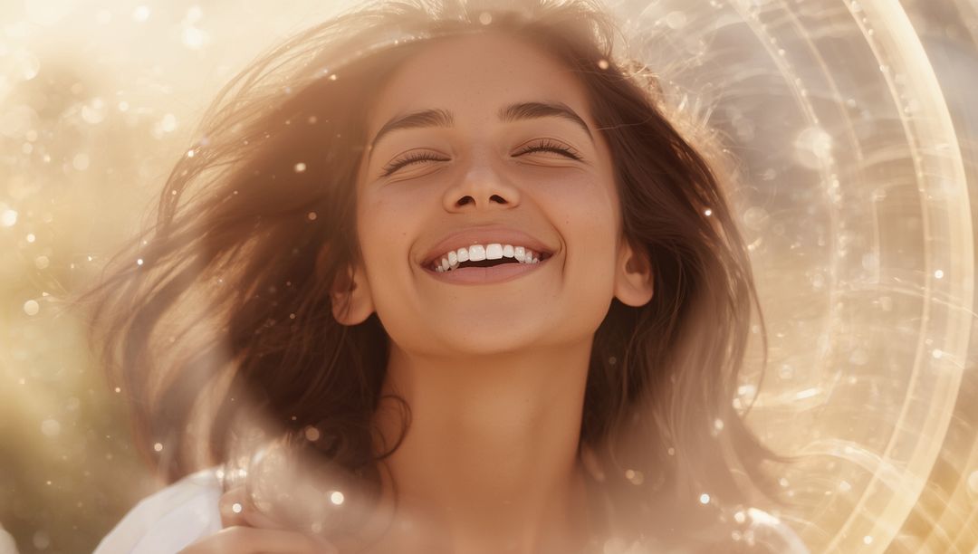 Joyful Woman Enjoying Sunlight Framed with Lens Flares