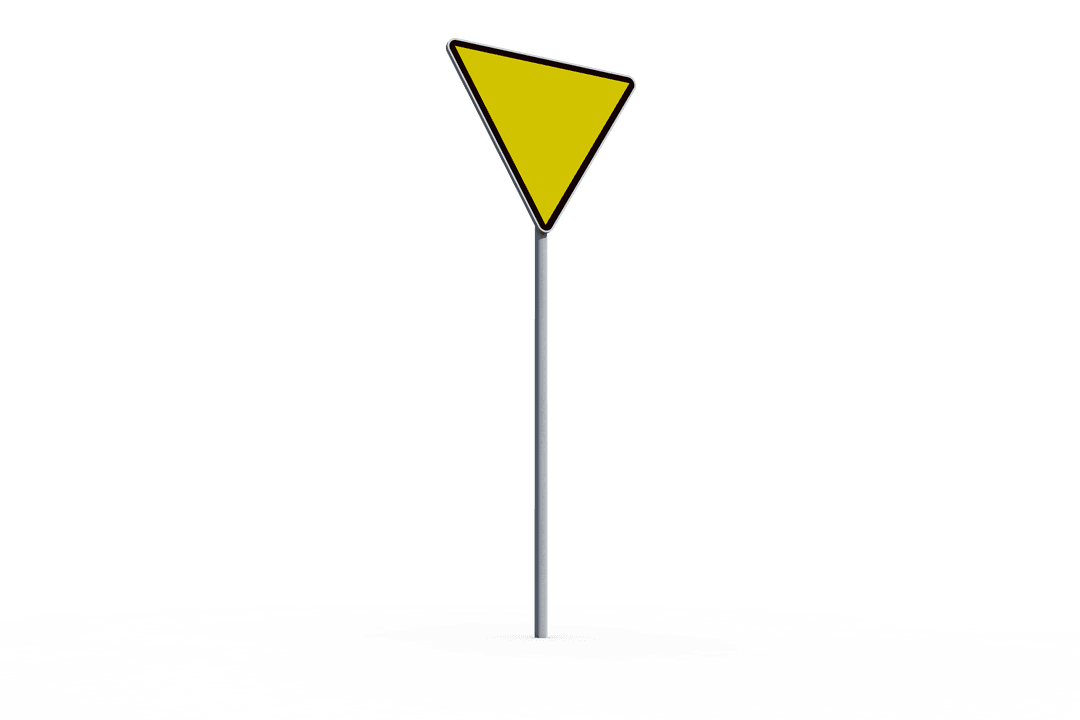 Transparent Yellow Triangle Road Sign on Metallic Pole